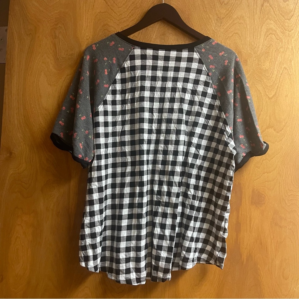 Cato Fashions black & white checkered cherry print top/shirt
size 18/20W - Picture 3 of 5